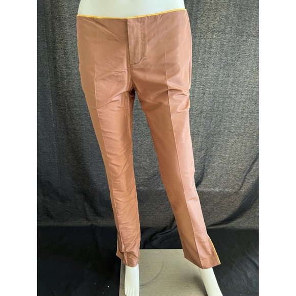 NWT Authentic Gucci Pants Dress Brown Gold Trim Seta Silk Straight Leg 40 US 4 S - Picture 3 of 12